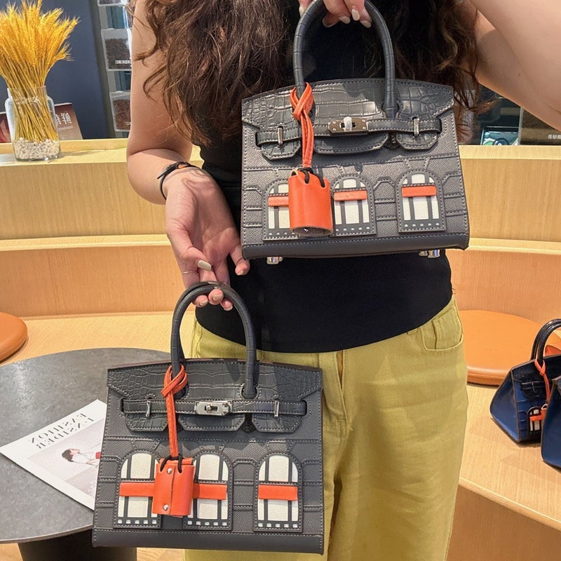 New Color Matching Platinum Small House Bag Crocodile Print Handbag Fashion Tote Bag Window Bag Women'S Bag Explosions - Image 5