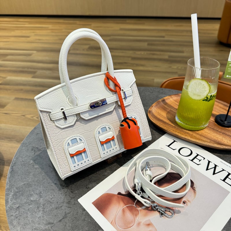 New Color Matching Platinum Small House Bag Crocodile Print Handbag Fashion Tote Bag Window Bag Women'S Bag Explosions - Image 1