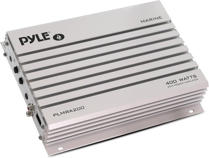 Pyle Hydra Marine Amplifier Upgraded Elite Series 400 Watt 2 Channel Bridgeable Audio Amplifier- Waterproof, Dual MOSFET Power Supply, GAIN Level Controls, RCA Stereo Input & LED Indicator - PLMRA200 - Image 1