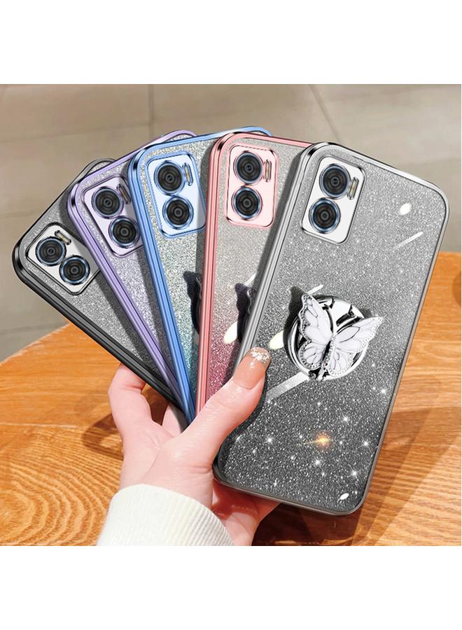 S-TOP Case For Motorola Moto E22 / E22i Plated Gradient Glitter Butterfly Holder TPU Phone Case - Image 2