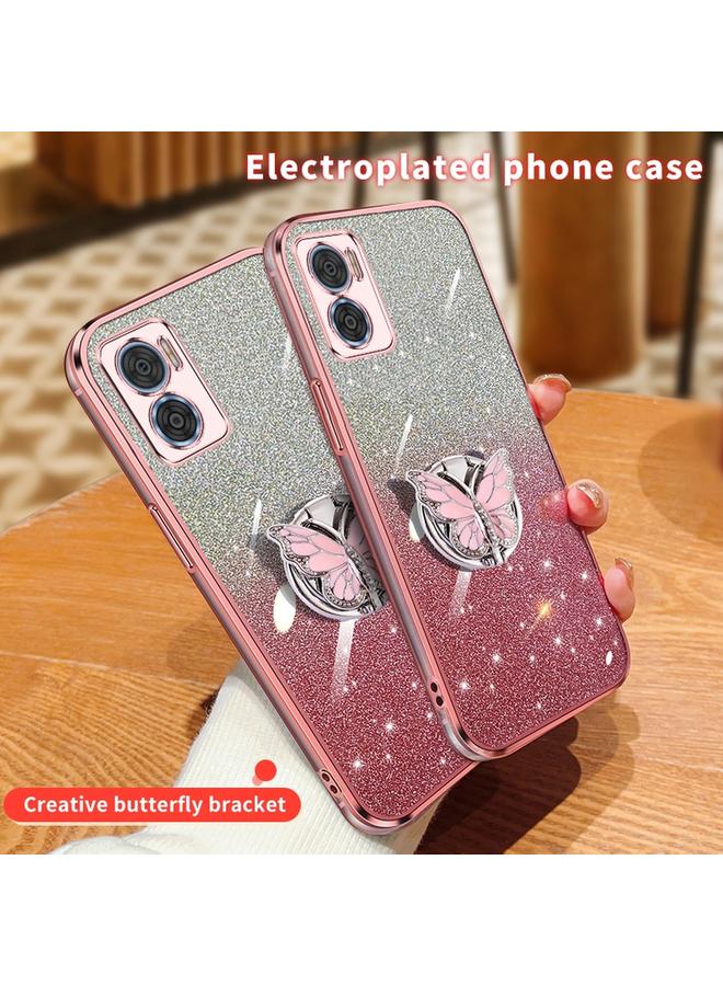 S-TOP Case For Motorola Moto E22 / E22i Plated Gradient Glitter Butterfly Holder TPU Phone Case - Image 3