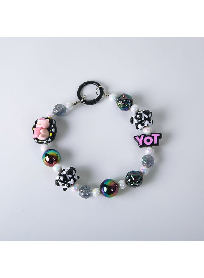 NIBEMINENT Phone Charm/ Chain Strap for Women Girls, Cute Cartoon Cell Phone Case Lanyard Wrist Strap，Black