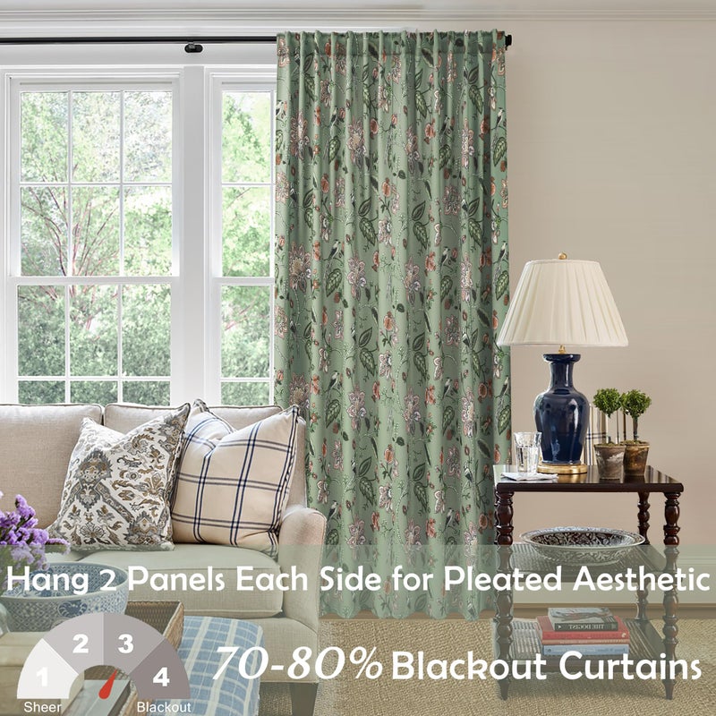 Lino Rosa Cute Blackout Curtains 63 Inch Long for Bedroom,70% Black Out Room Darkening Rod Pocket Vintage Boho Floral Pattern Sage Green Coral Fruit Plant Vine Curtains for Living Room 63 in Length 2 Panel Set - Image 3