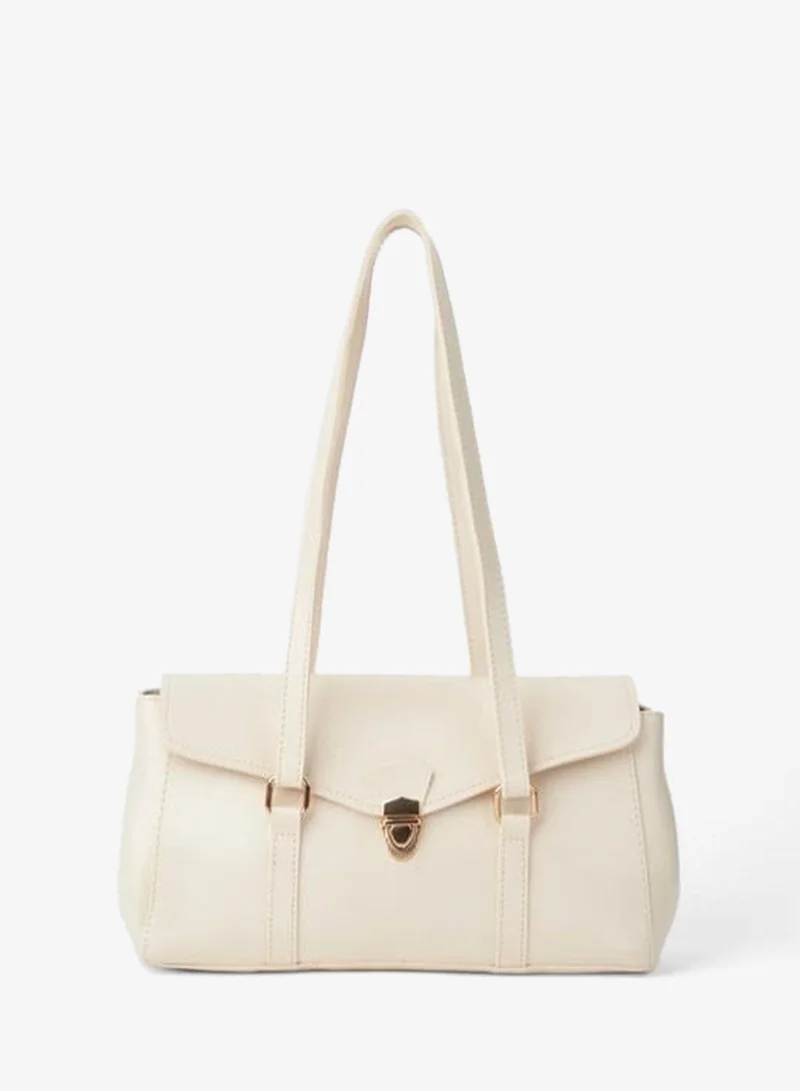 Women's Gardenia Cream Vintage Design Lock Closure Hand, Arm, and Shoulder Bag.