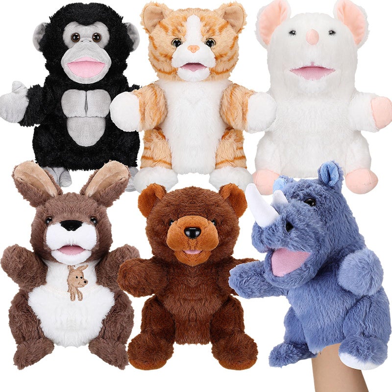 Liliful 6 Pieces Animal Hand Puppets Kids Hand Puppets with Working Mouth Animal Toddler Plush Toy for Show Theater Birthday Easter Basket Stuffers - Image 1