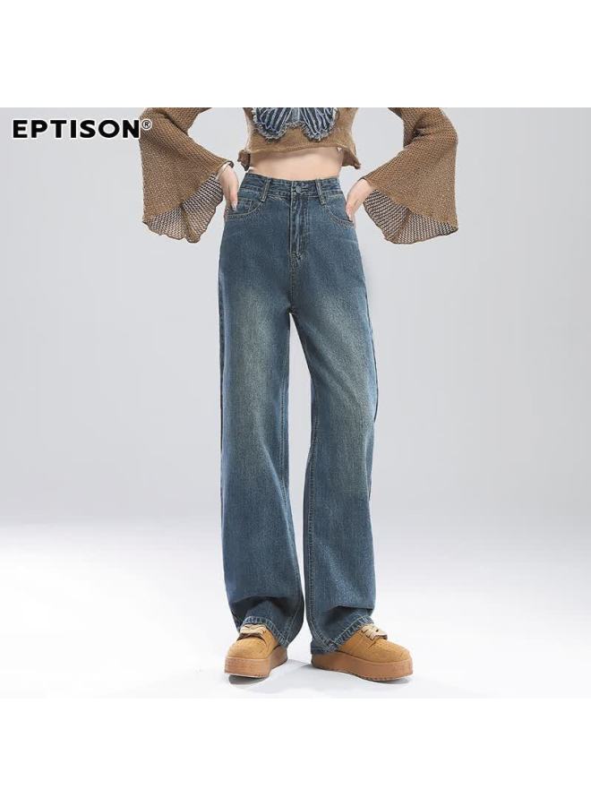 EPTISON Yipintiancheng Autumn Wide-leg Jeans For Women Fashion Loose High-waist Slimming Draped Pants - Image 2