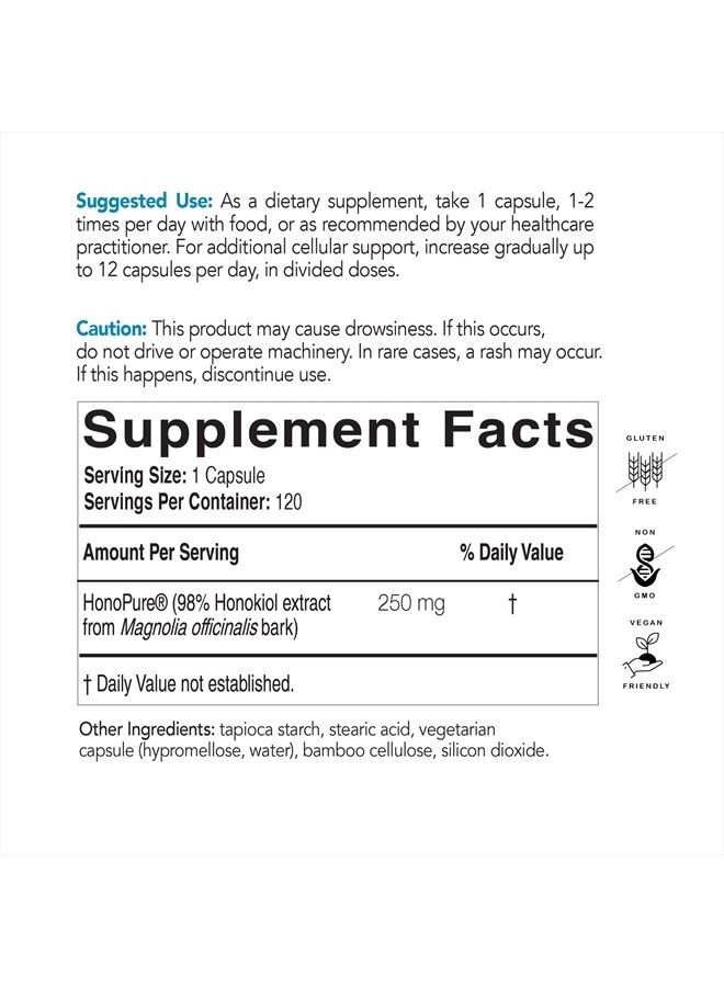 EcoNugenics HonoPure Magnolia Bark Extract - 98% Pure Honokiol for Cellular Health, Antioxidant & Nootropic Cognitive Support, Promotes Healthy Mood & Restful Sleep (120 Capsules) - Image 4