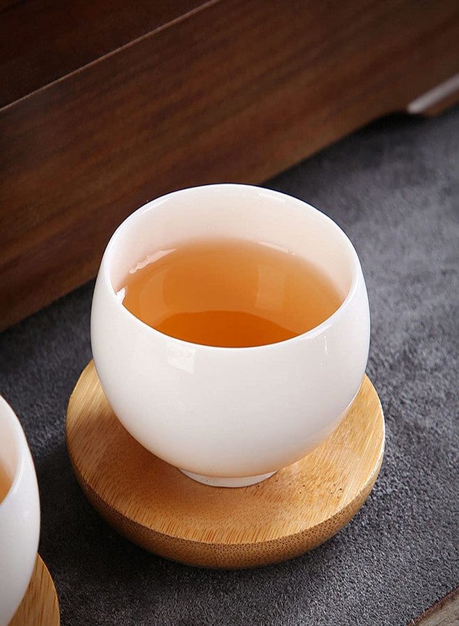 Luzen 6Pcs Bamboo Teacup Coasters Round Saucer Shaped Drink Coaster Cup Tray Decoration Mini Dish for Tabletop Protection - Image 3