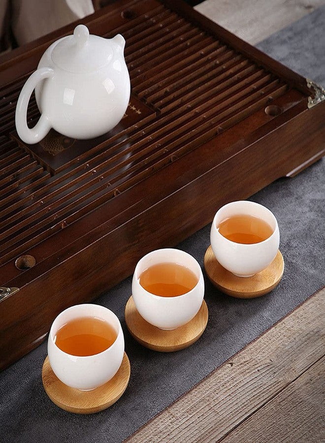 Luzen 6Pcs Bamboo Teacup Coasters Round Saucer Shaped Drink Coaster Cup Tray Decoration Mini Dish for Tabletop Protection - Image 5