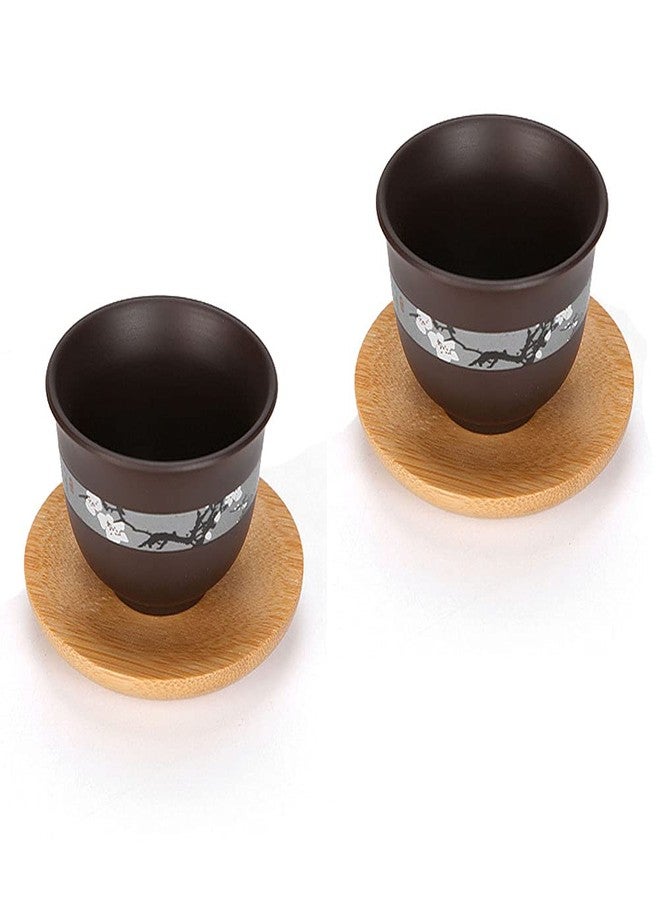 Luzen 6Pcs Bamboo Teacup Coasters Round Saucer Shaped Drink Coaster Cup Tray Decoration Mini Dish for Tabletop Protection - Image 2