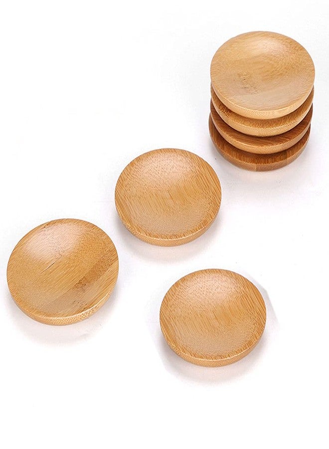 Luzen 6Pcs Bamboo Teacup Coasters Round Saucer Shaped Drink Coaster Cup Tray Decoration Mini Dish for Tabletop Protection - Image 1