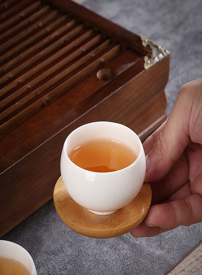 Luzen 6Pcs Bamboo Teacup Coasters Round Saucer Shaped Drink Coaster Cup Tray Decoration Mini Dish for Tabletop Protection - Image 4