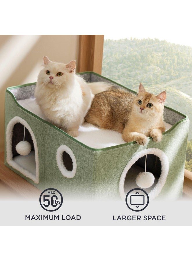 بيد شور بيت قطط واسع للغاية من Bedsure للقطط المنزلية - كهف كبير للقطط الأليفة مع كرة ناعمة للتعليق ووسادة خدش، مخبأ قطط قابل للطي للقطط المتعددة، 23.6 × 16.9 × 13 بوصة، أخضر - Image 4