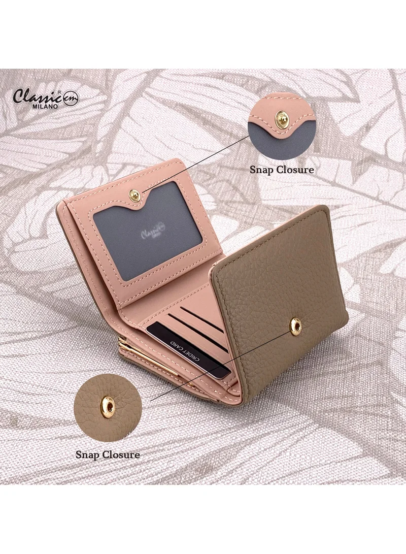 Classic Milano Khaki (JFL-5-7368-380) Classic Milano Premium Faux Leather Wallet for Women with Coin Clipped | Ladies Wallet Stylish Card Holder Purse | Slim Women's Wallet for Daily Use, Travel, and Gifting for Women | Best Price UAE