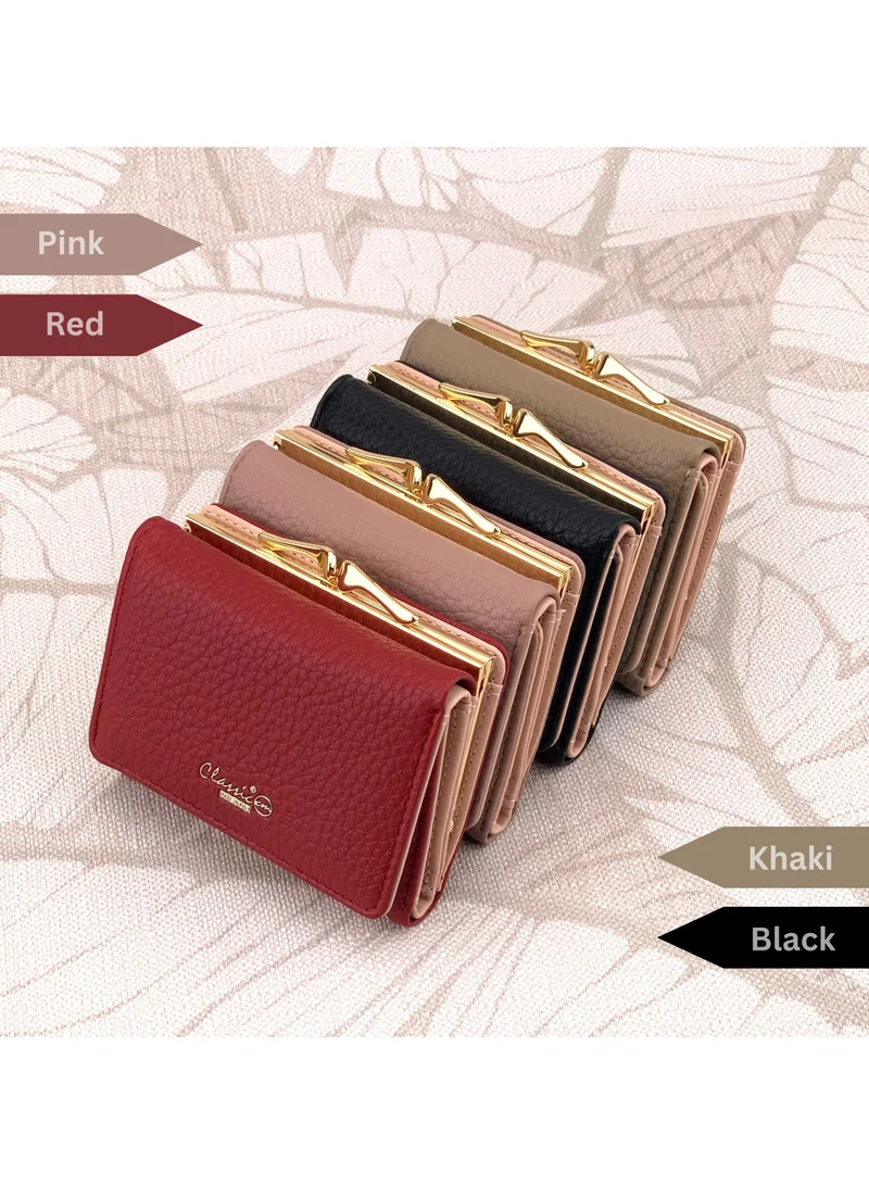 Classic Milano Khaki (JFL-5-7368-380) Classic Milano Premium Faux Leather Wallet for Women with Coin Clipped | Ladies Wallet Stylish Card Holder Purse | Slim Women's Wallet for Daily Use, Travel, and Gifting for Women | Best Price UAE