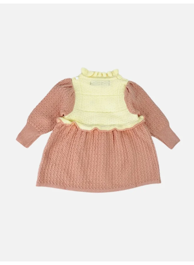 صندوق المفاجآت الصغيرة Pink & Cream Front floral Jacket patterned Knitted Frock Winterwear for girls