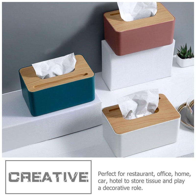Luxshiny Wood Grain Tissue Box Holder Decorative Napkin Storage Case Tissue Paper Holder for Living Room Dining Room Tabletop Bathroom - Image 4