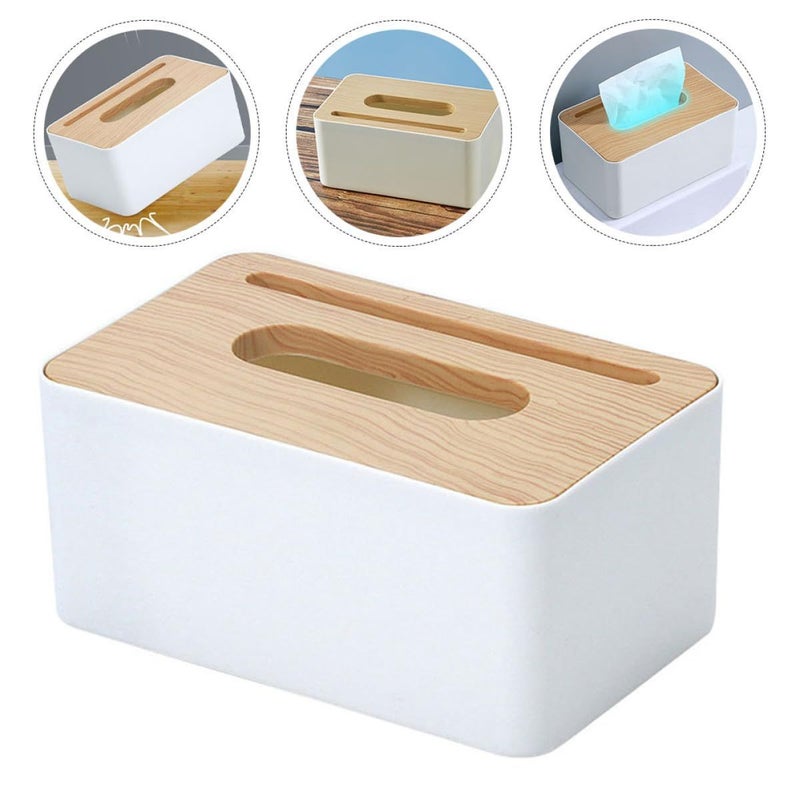 Luxshiny Wood Grain Tissue Box Holder Decorative Napkin Storage Case Tissue Paper Holder for Living Room Dining Room Tabletop Bathroom - Image 5