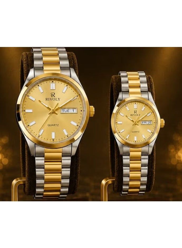 Rivoli men's and women's watch set, durable stainless steel case and bracelet, high-precision hands