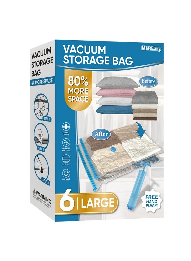 MattEasy MattEasy Space Saver Vacuum Storage Bags, 6 Pack Large Space Saver Bags with Pump, Storage Vacuum Sealed Bags for Clothes, Comforters, Blankets, Bedding (Large) - Image 1