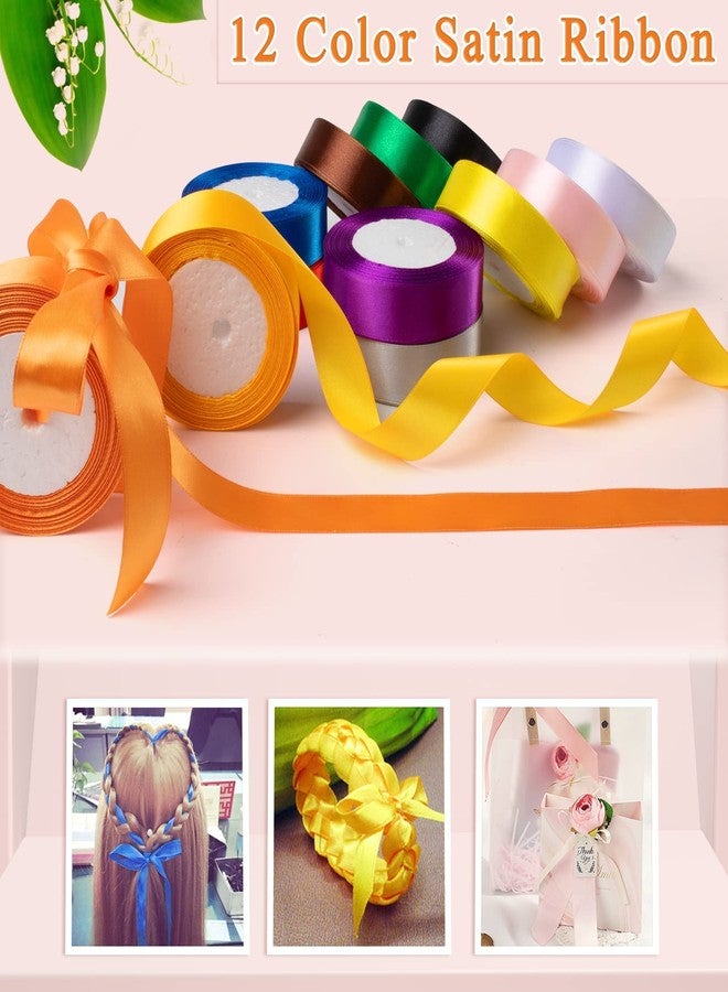 FUNFERY 12 Rolls 300 Yards 1 Inch Satin Ribbon Assorted Colors - 25 Yards/Roll, Ribbon for Gift Wrapping Girl Hair Bow, Ribbons for Crafts Party Wedding Decor - Image 3