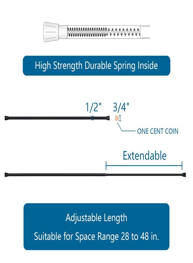 TYRON TYRON TYRON 2Pcs Spring Tension Curtain Rods for Windows 28 to 48 Inch, Black Adjustable Extendable Small Tension Rod No Drill, Room Divider Doorway Curtain Tension Rod - Image 2