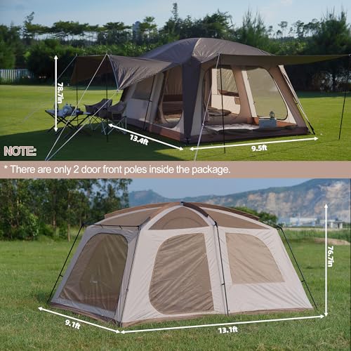 Vidalido 8-10 Person Camping Tent with 3 Door 2 Room Large Family Cabin Tents, Double Layer Waterproof Portable Glamping Tent, Big Tents for Outdoor Picnic Camping Hiking and Family Gathering - Image 2