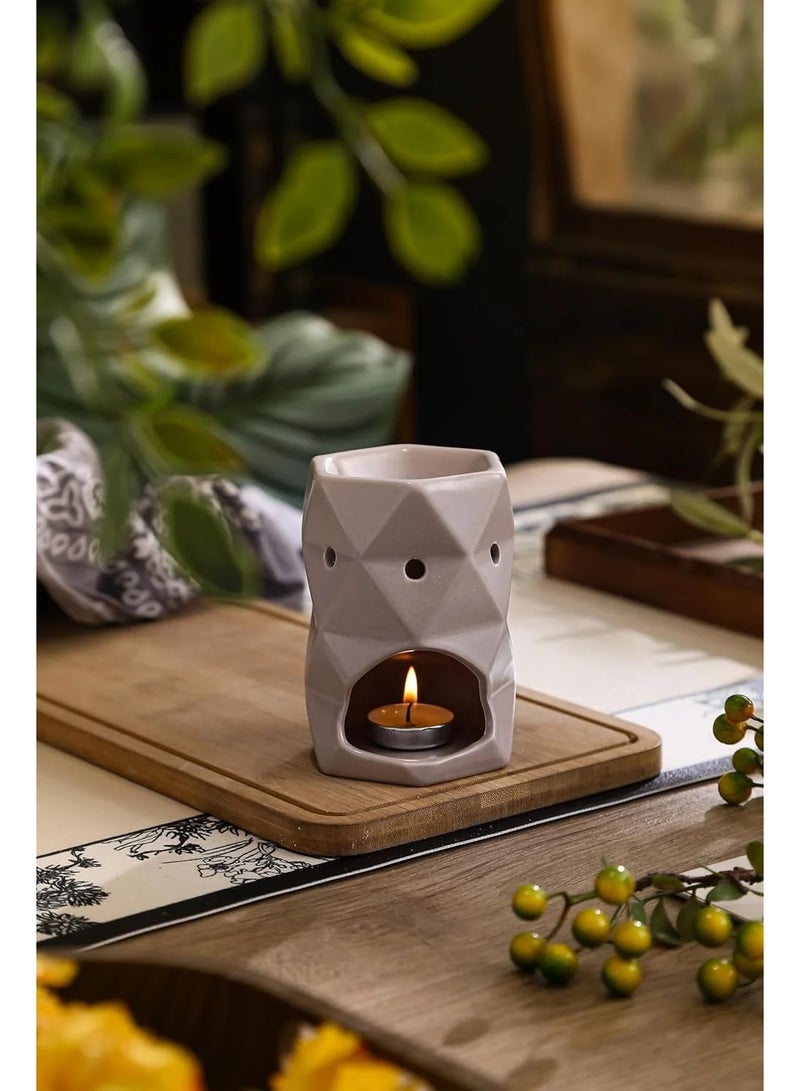 Home auraa Flame Oil Burner Ceramic - Beige Color | Elegant Aromatherapy Diffuser for Essential Oils & Wax Melts | Ideal for Home, office or living space - Image 1
