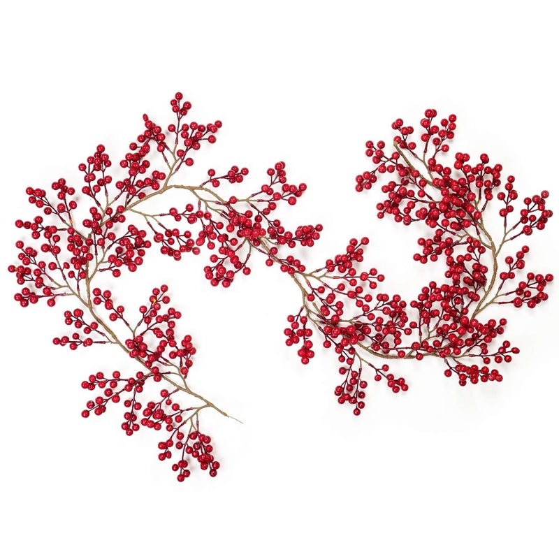 Lvydec Red Berry Garland Christmas Decoration  6ft Artificial Red Berry Garland with Bendable Stems for Holiday Fireplace Stairs Table Decorations