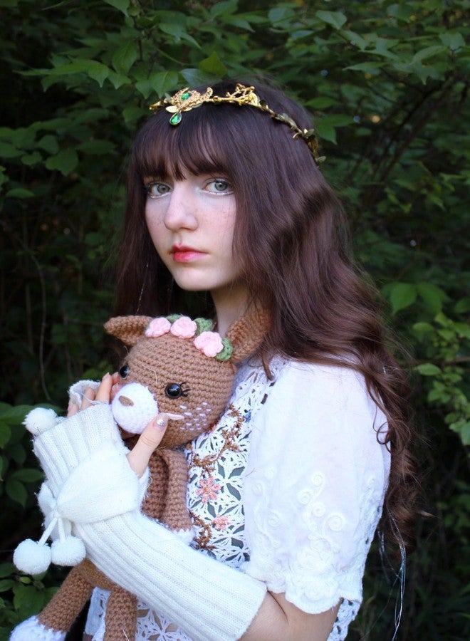 MOSTORY Handmade Moon Elf Crown - Fairy Flower Headpiece Woodland Crown Elven Circlet for Women Girls Renaissance Halloween Cosplay Photo Shoot - Image 2