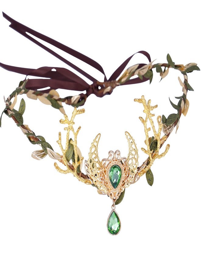 MOSTORY Handmade Moon Elf Crown - Fairy Flower Headpiece Woodland Crown Elven Circlet for Women Girls Renaissance Halloween Cosplay Photo Shoot - Image 1