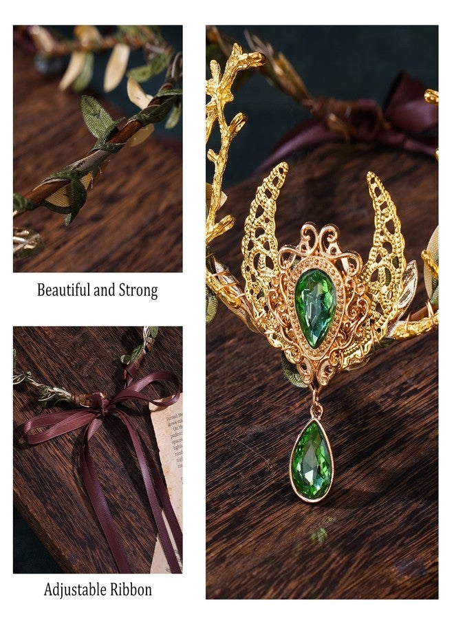MOSTORY Handmade Moon Elf Crown - Fairy Flower Headpiece Woodland Crown Elven Circlet for Women Girls Renaissance Halloween Cosplay Photo Shoot - Image 5