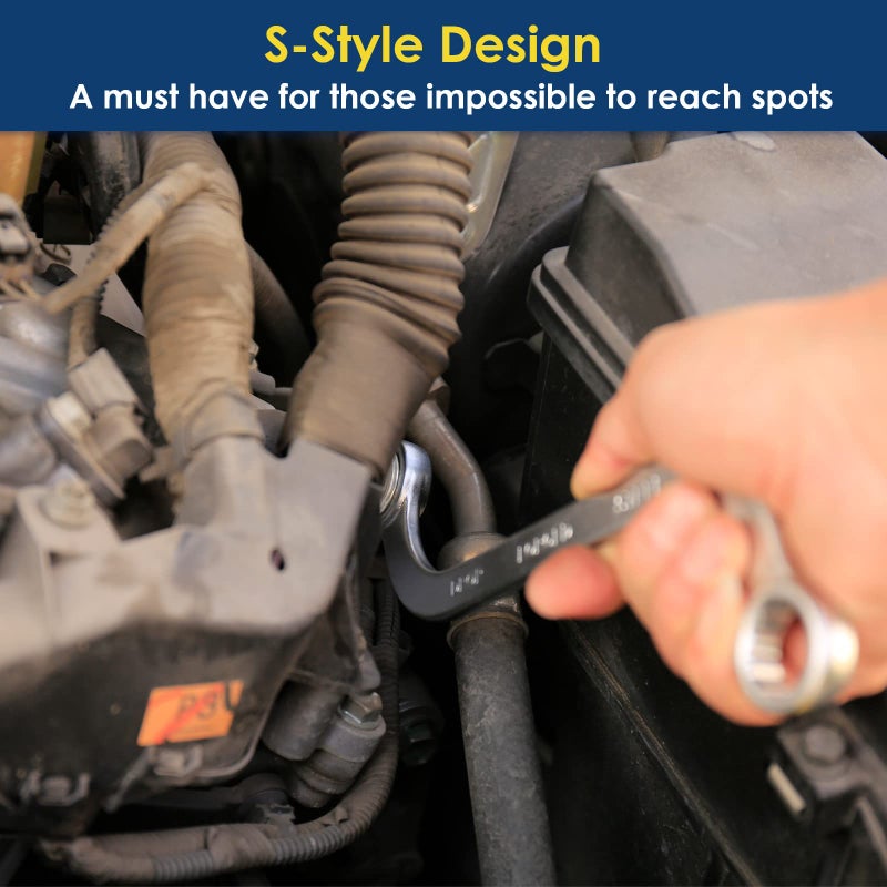 YIYEIE Offset S-Style Box End Wrench Set, 5-Piece, Chrome Vanadium Steel, 10x11mm, 12x13mm, 14x15mm, 16x17mm, 18x19mm - Image 2