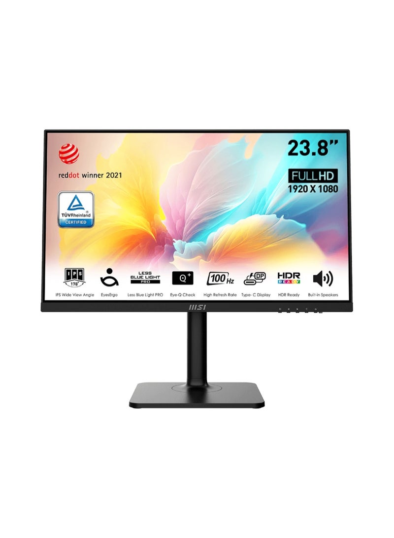 MSI Modern MD2412P 23.8" FHD 100Hz IPS Monitor, 1ms, USB-C 15W PD, HDMI, Adaptive Sync, Eye Care, HDR Ready, Built-in Speakers, Adjustable Stand, VESA, Frameless Design | 9S6-3PA59H-076 - Image 1