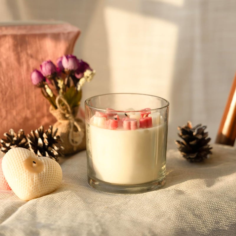 WISHROWS Valentines Day Special Scented Candle Decorative Glass Candles with Heart Toppings Romantic Love 100 Soy Wax for Home Decor Bathroom Bedroom Gift Wedding Engagement Anniversary Pack of 1  - Image 2