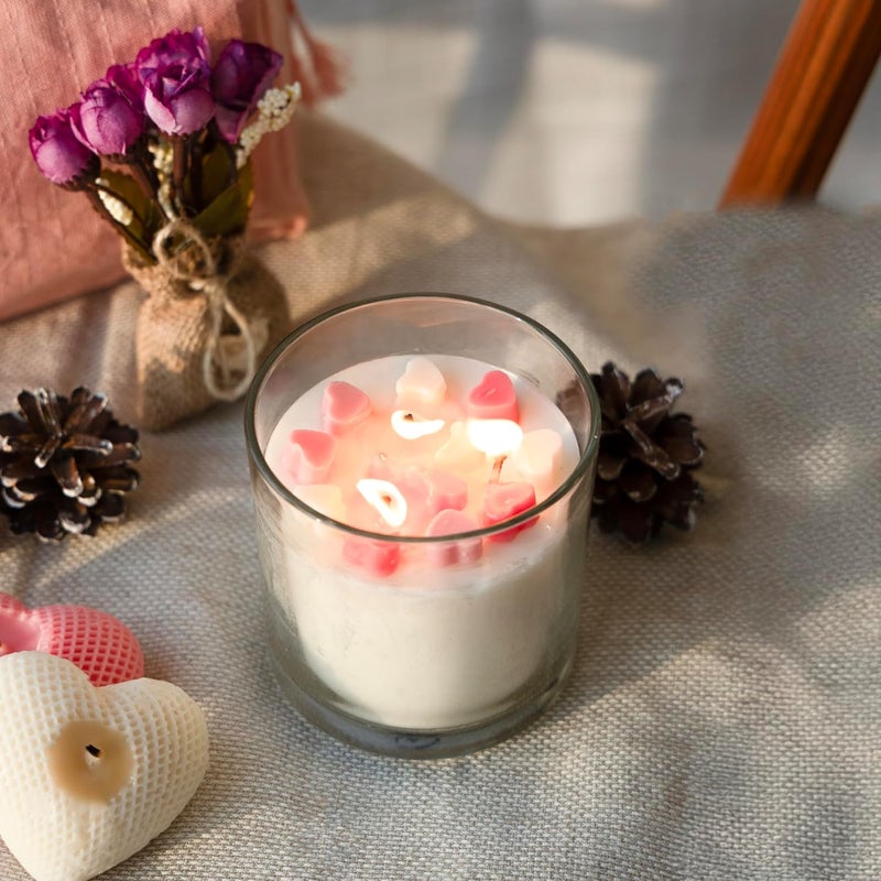 WISHROWS Valentines Day Special Scented Candle Decorative Glass Candles with Heart Toppings Romantic Love 100 Soy Wax for Home Decor Bathroom Bedroom Gift Wedding Engagement Anniversary Pack of 1  - Image 1