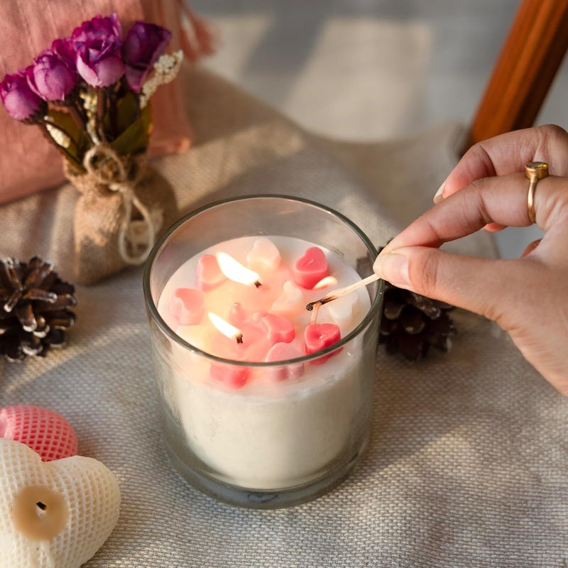 WISHROWS Valentines Day Special Scented Candle Decorative Glass Candles with Heart Toppings Romantic Love 100 Soy Wax for Home Decor Bathroom Bedroom Gift Wedding Engagement Anniversary Pack of 1  - Image 3
