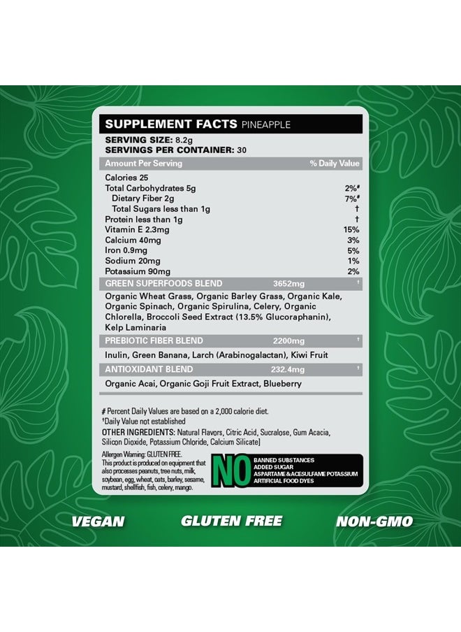 EHP Labs - EHPlabs OxyGreens Super Greens Powder - Spirulina & Chlorella Superfood, Green Juice Powder & Greens Supplements with Prebiotic Fibre, Antioxidants & Immunity Support, 30 Serves (Pineapple) - Image 1