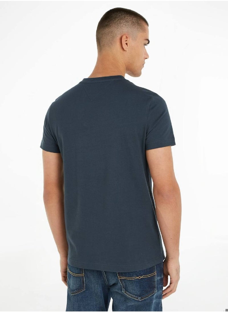 TOMMY HILFIGER Men's Logo Embroidery Slim Fit T-Shirt -  Pure cotton, Grey  - Image 3