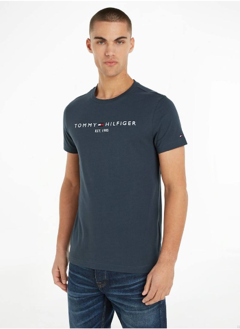 TOMMY HILFIGER Men's Logo Embroidery Slim Fit T-Shirt -  Pure cotton, Grey  - Image 1