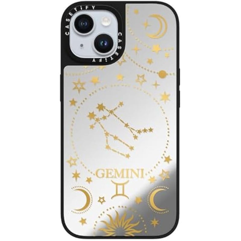 Casetify Mirror iPhone 15 Case 【Reflective / 4.9ft Drop Protection/Compatible with Magsafe】 - Zodiac Star Sign : Gemini - Silver on Black - Image 4