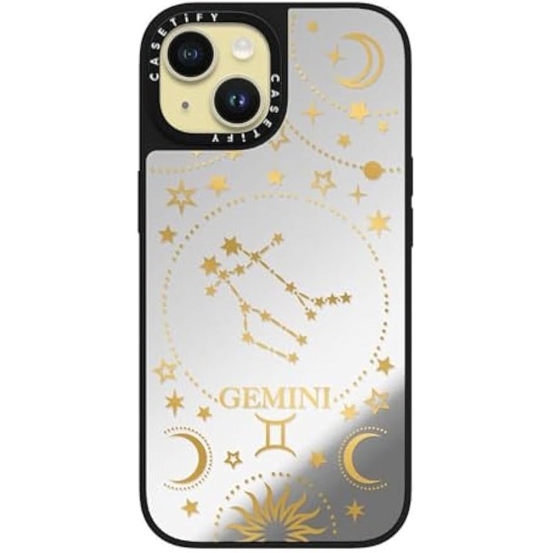 Casetify Mirror iPhone 15 Case 【Reflective / 4.9ft Drop Protection/Compatible with Magsafe】 - Zodiac Star Sign : Gemini - Silver on Black - Image 2