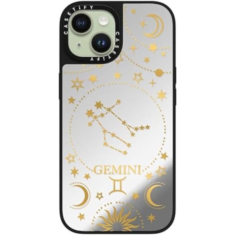 Casetify Mirror iPhone 15 Case 【Reflective / 4.9ft Drop Protection/Compatible with Magsafe】 - Zodiac Star Sign : Gemini - Silver on Black - Image 3