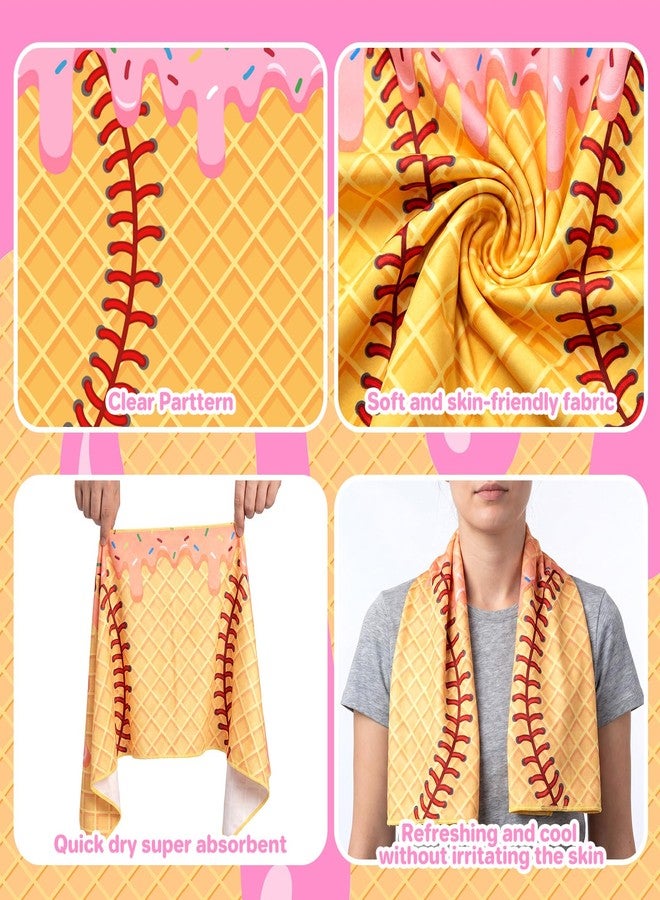Batiyeer 12 Pcs Baseball Ice Cream Drip Cooling Towels 40 x 12 Inch Softball Team Gifts Towel Microfiber Breathable Chilly Ice Towels for Gym, Camping, Outdoor Sport Hot Weather - Image 3