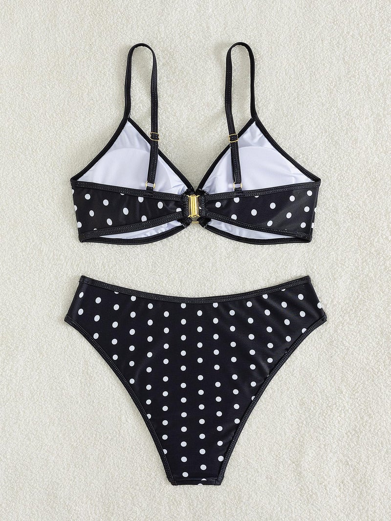 Tainehs Women's Two Piece Bikini Sets O Ring Front Top Ditsy Floral Triangle Swimsuits Cheeky Bathing Suit Polka Dot - Image 5