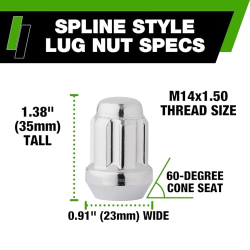 DPAccessories Chrome M14x1.50 Lug Nuts for Aftermarket Wheels - Closed End Duplex Spline Tuner - 35mm (1.38") Tall - Set of 20 - LCS3N8HC2CH04020 - Image 3