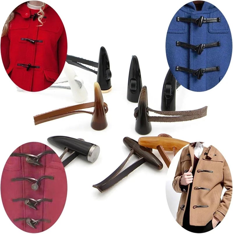 14 Pcs Leather Horn Toggle Closure Buttons Jacket Duffle Coat Shawl Fasteners Resin Button Clothes Sewing DIY Craft Accessories(ColorL) - Image 5