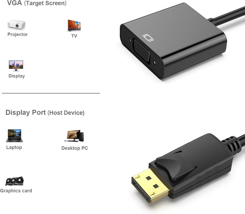 Tobo DP to VGA Adapter, DisplayPort to VGA Adapter Converter Male to Female Gold Plated Connector 1080p for DELL/HP/Lenovo/Asus/Chromebox - TD-260TC - Image 3
