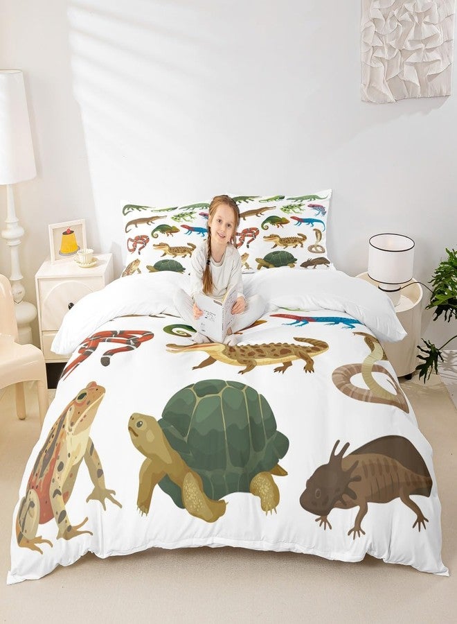 Homewish Animal Bedding Set 3pcs for Kids Boys Crocodile Frog Snake and Tortoise Decor Comforter Cover Reptile Duvet Cover Set Microfiber Bedspread Cover with 2 Pillow Cases(No Comforter) Full Size - Image 1