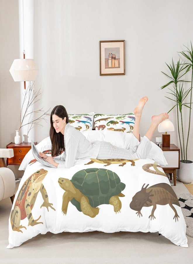 Homewish Animal Bedding Set 3pcs for Kids Boys Crocodile Frog Snake and Tortoise Decor Comforter Cover Reptile Duvet Cover Set Microfiber Bedspread Cover with 2 Pillow Cases(No Comforter) Full Size - Image 2